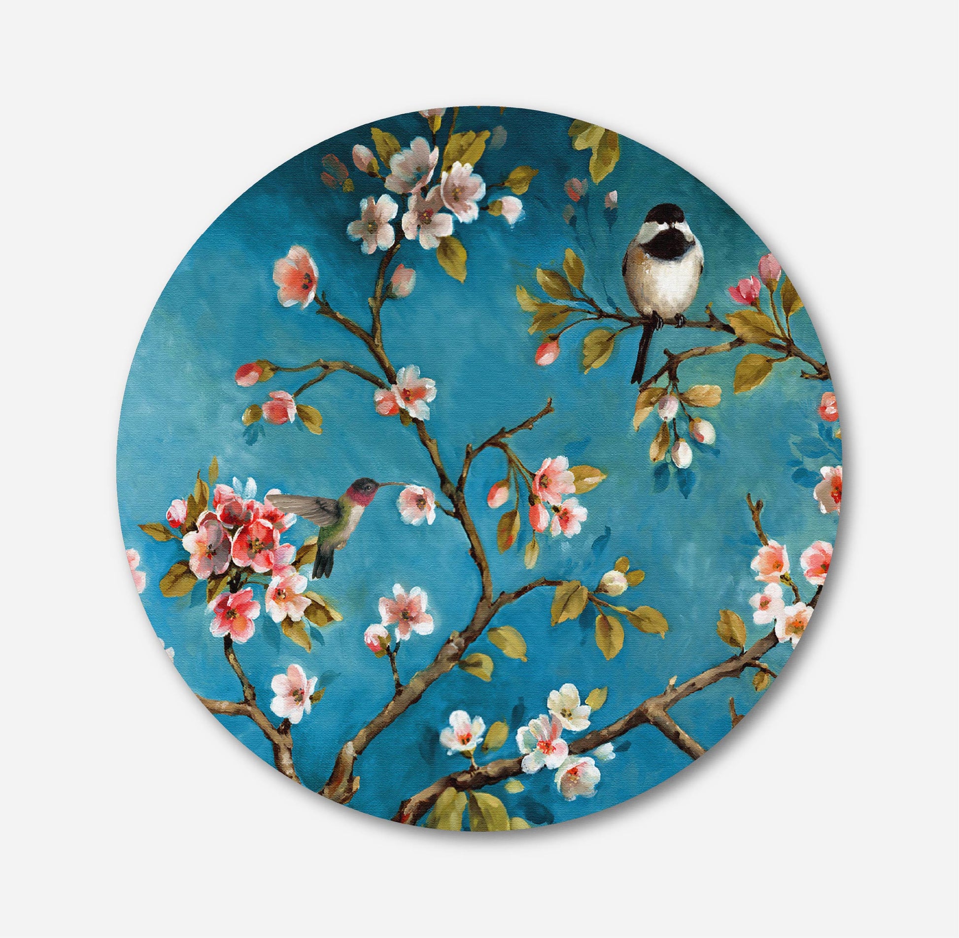 Blackbrdstore Floral And Birds Circular Canvas Frame Circular Canvas Frame Premium Wall Art Canvas by MeriDeewar