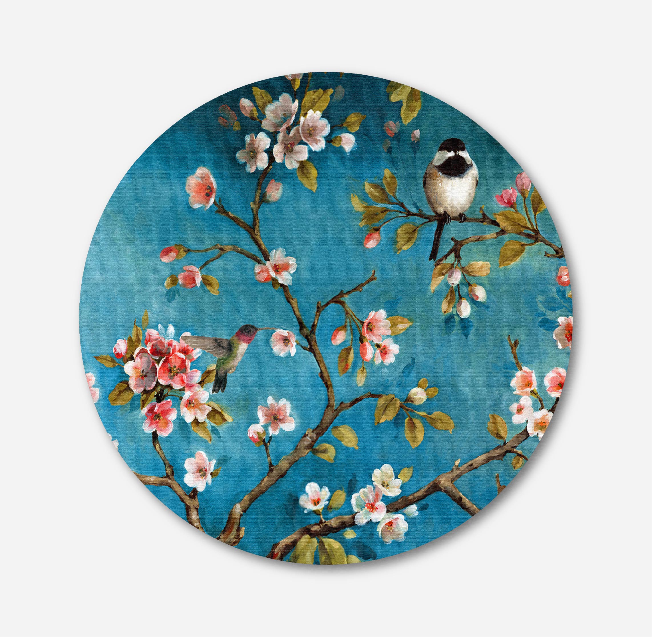 Blackbrdstore Floral And Birds Circular Canvas Frame Circular Canvas Frame Premium Wall Art Canvas by MeriDeewar