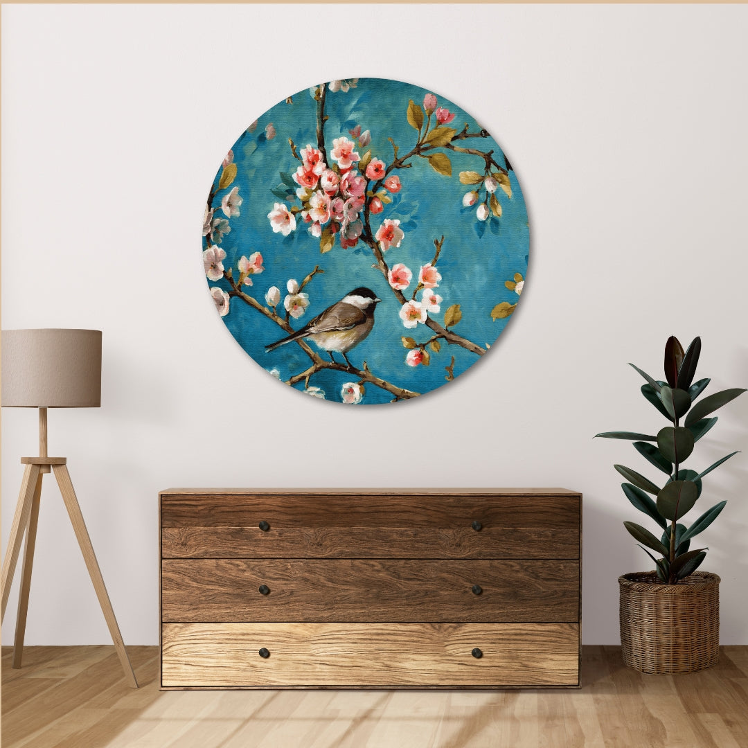 Blackbrdstore Floral And Birds Circular Canvas Frame Circular Canvas Frame Premium Wall Art Canvas by MeriDeewar