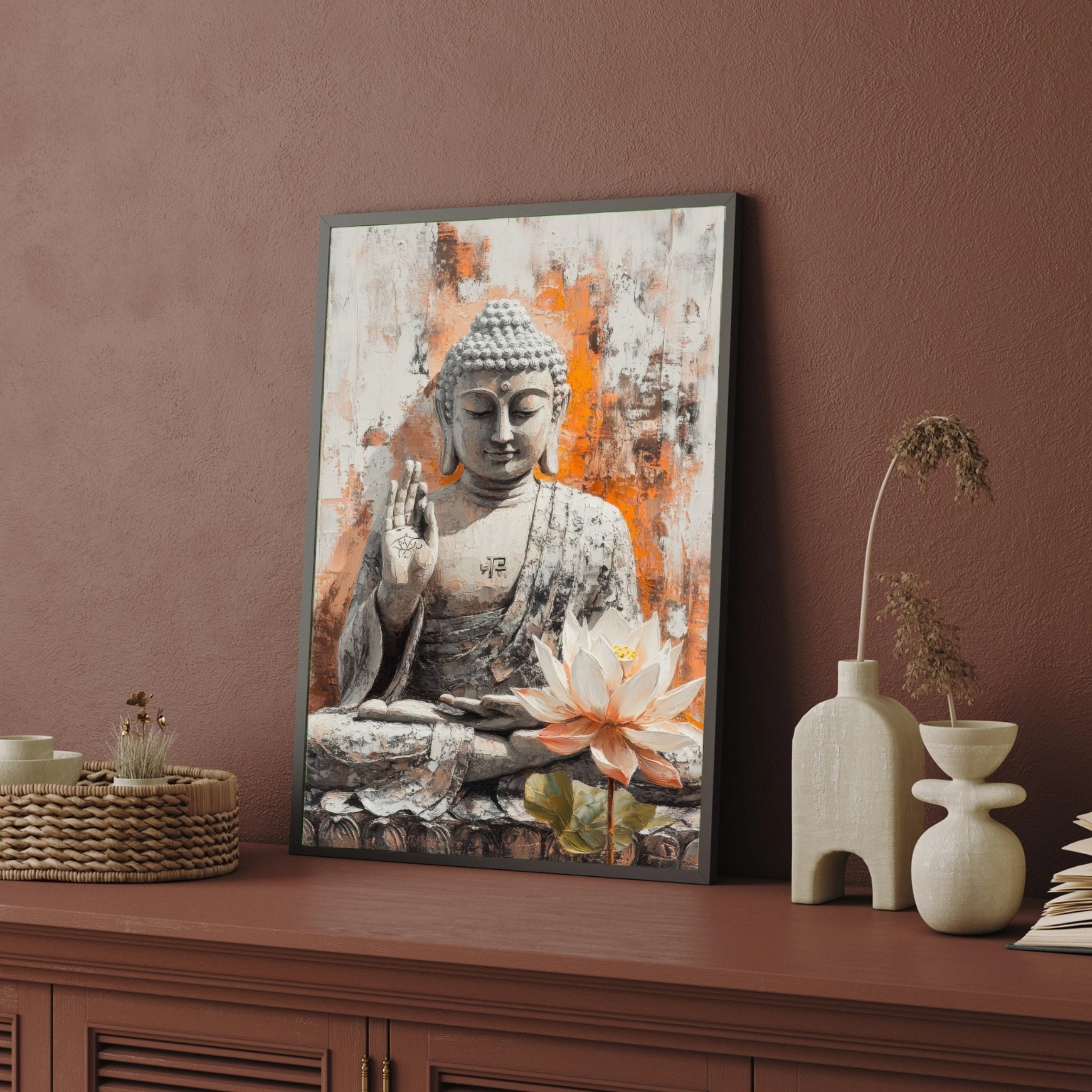 Blessings of Peace – Buddha Wall Art for Meditation Space 2 : 3 Vertical Premium Wall Art Canvas by MeriDeewar