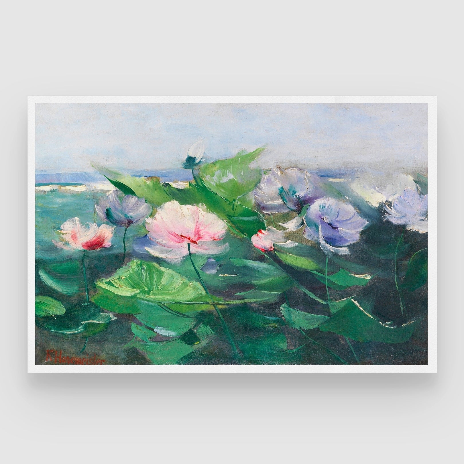 Blooming Lotus Garden – Impressionist Floral Wall Art 2 : 3 Horizontal Premium Wall Art Canvas by MeriDeewar