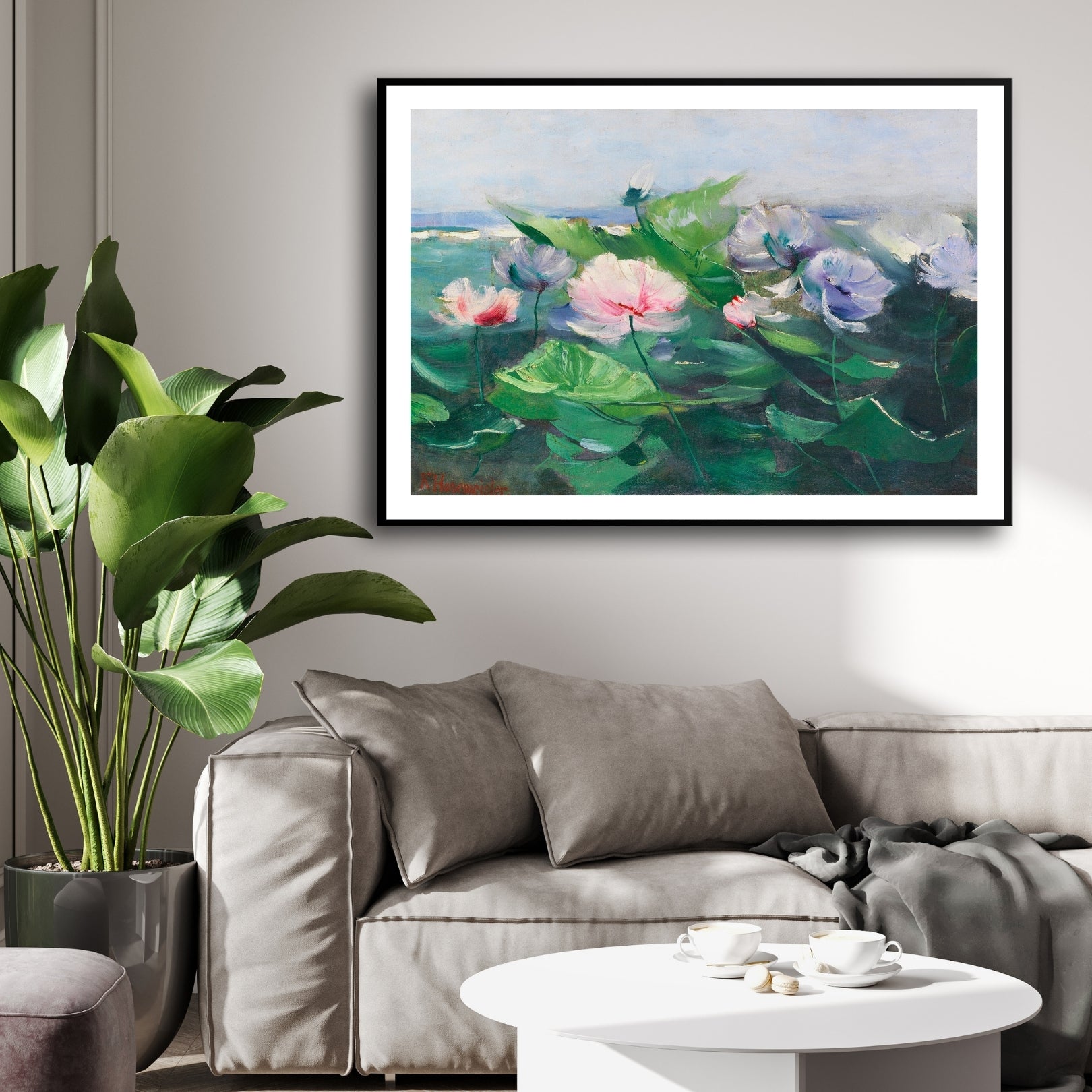 Blooming Lotus Garden – Impressionist Floral Wall Art 2 : 3 Horizontal Premium Wall Art Canvas by MeriDeewar