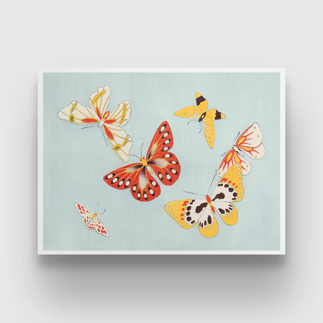 Blue Butterflies Sketch Painting By Kamisaka Sekka 3 : 4 Horizontal New Premium Wall Art Canvas by MeriDeewar
