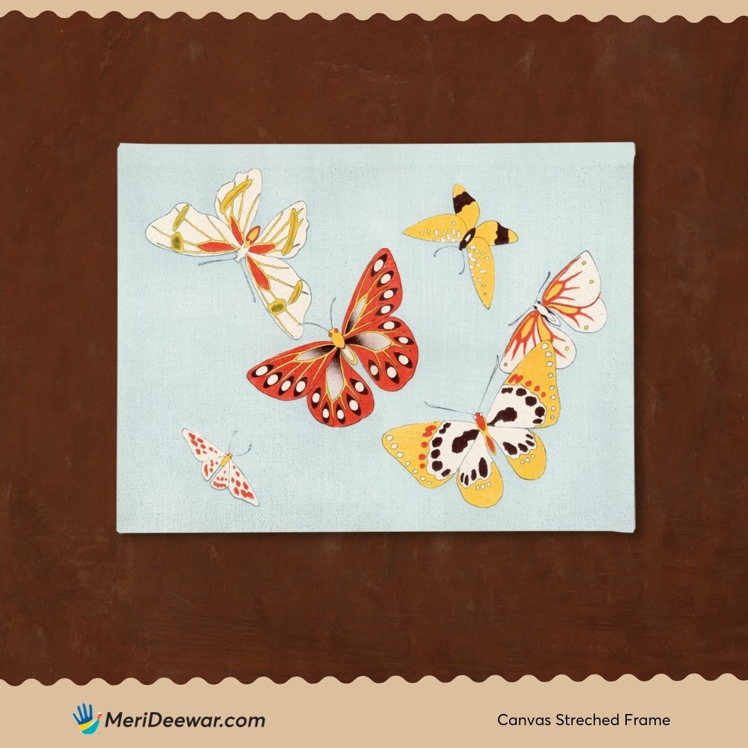 Blue Butterflies Sketch Painting By Kamisaka Sekka 3 : 4 Horizontal New Premium Wall Art Canvas by MeriDeewar