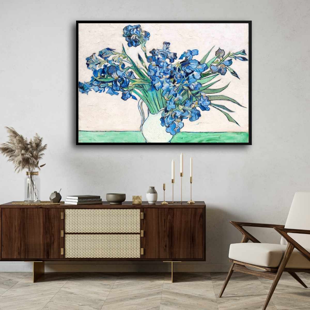 Blue Irises Floral Painting for Living Room | Van Gogh Wall Art | Giclée Fine Art Print 4 : 3 Horizontal Premium Wall Art Canvas by MeriDeewar