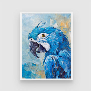 Blue Parrot Oil Painting 3 : 4 Vertical New Premium Wall Art Canvas by MeriDeewar