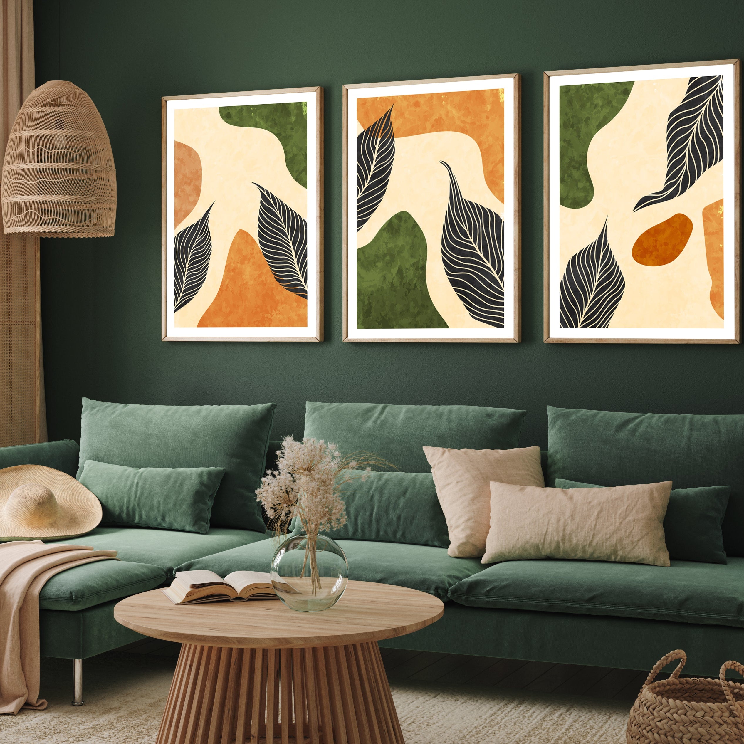 Boho Abstract Wall Art Set of 3 Walls Premium Wall Art Canvas by MeriDeewar