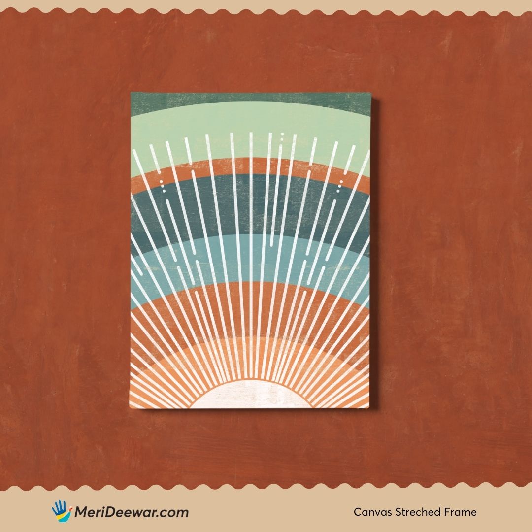 Boho Terracotta Orange Green Set of 3 Walls Premium Wall Art Canvas by MeriDeewar