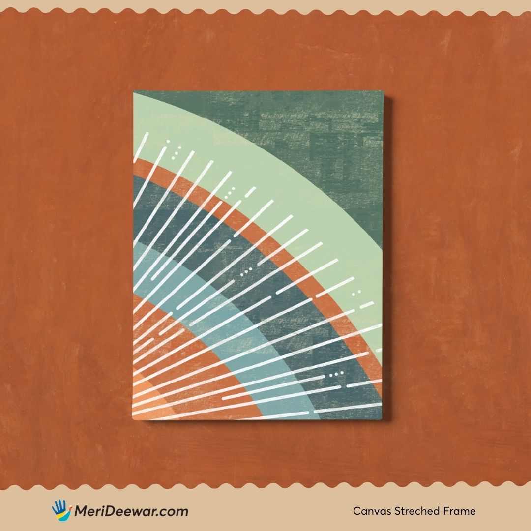 Boho Terracotta Orange Green Set of 3 Walls Premium Wall Art Canvas by MeriDeewar