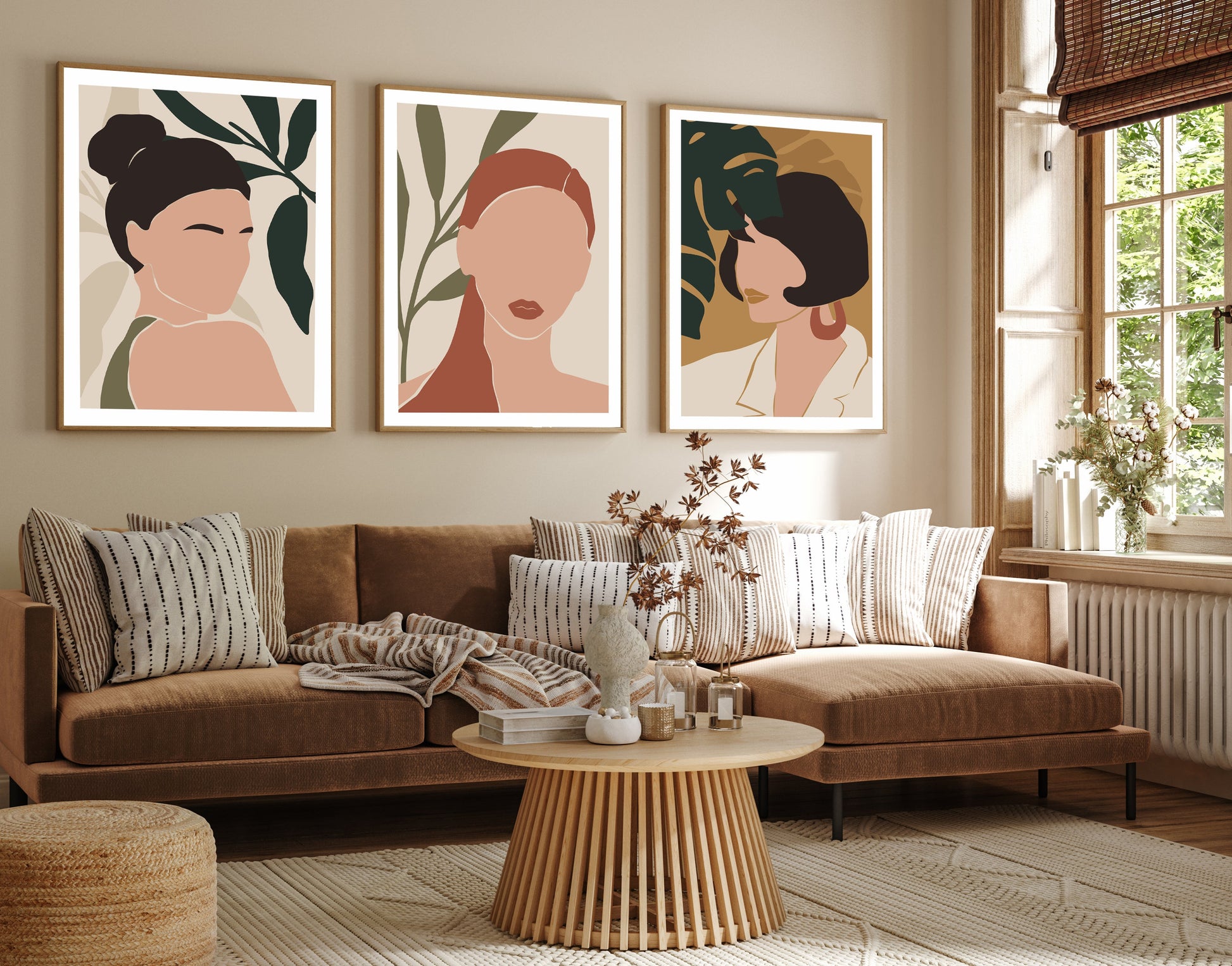 Boho Wall Decor Leaf and Women Boho Set Of 3 Walls Premium Wall Art Canvas by MeriDeewar