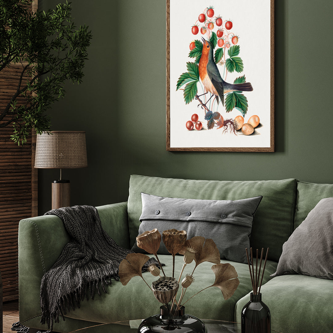 Botanical Bird Artwork 3 : 4 Vertical New Premium Wall Art Canvas by MeriDeewar