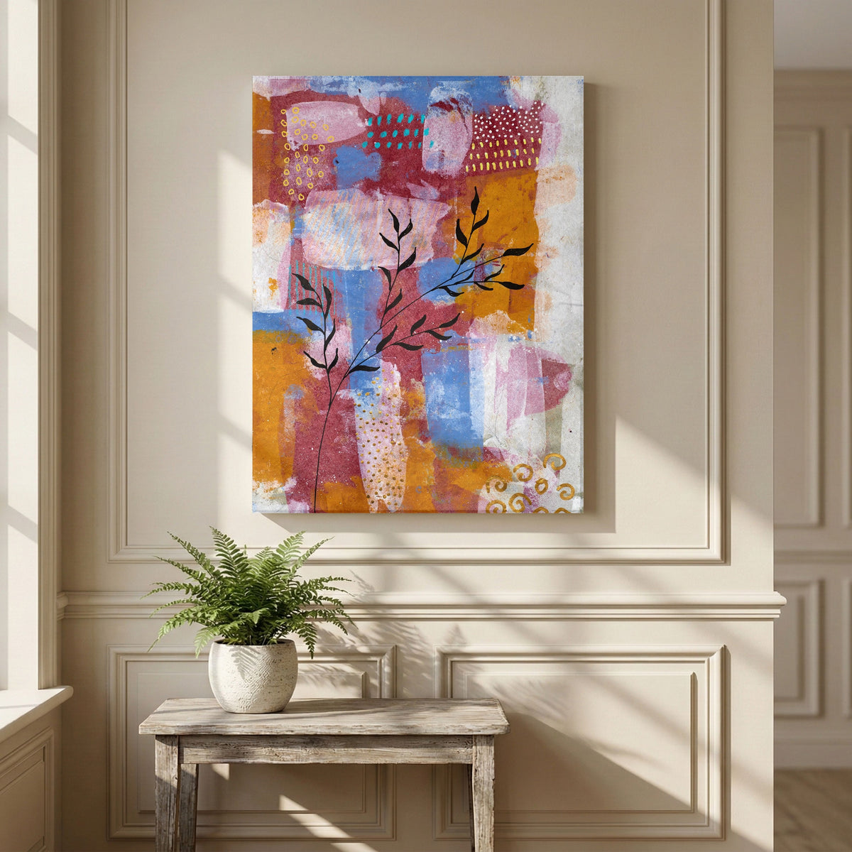 Botanical Mosaic | Contemporary Mixed Floral Abstract Fine Wall Art 3 : 4 Vertical Premium Wall Art Canvas by MeriDeewar