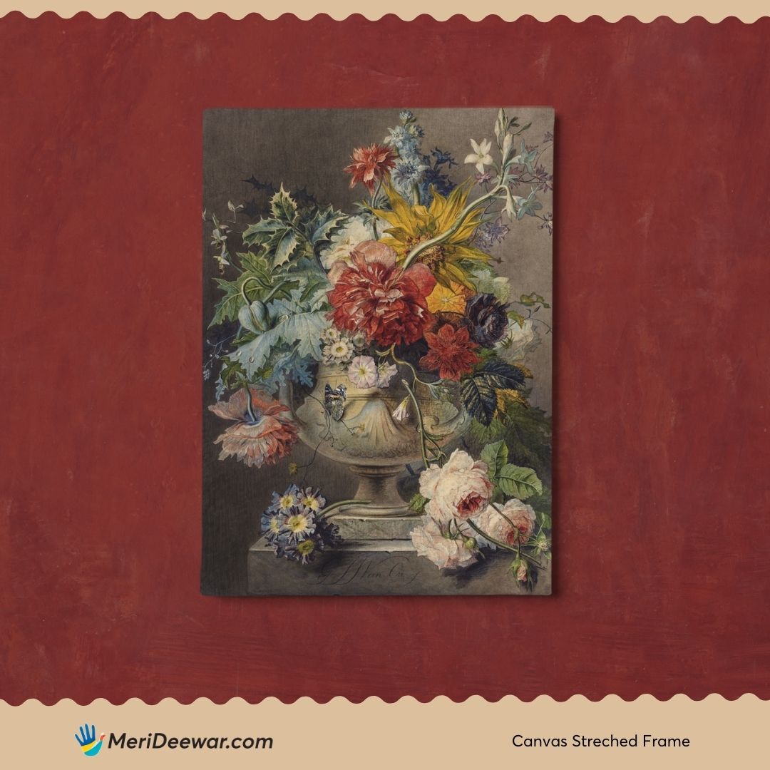 Bouquet of Flowers in a Vase Vintage Painting by Georgius Jacobus Johannes van Os 3 : 4 Vertical New Premium Wall Art Canvas by MeriDeewar
