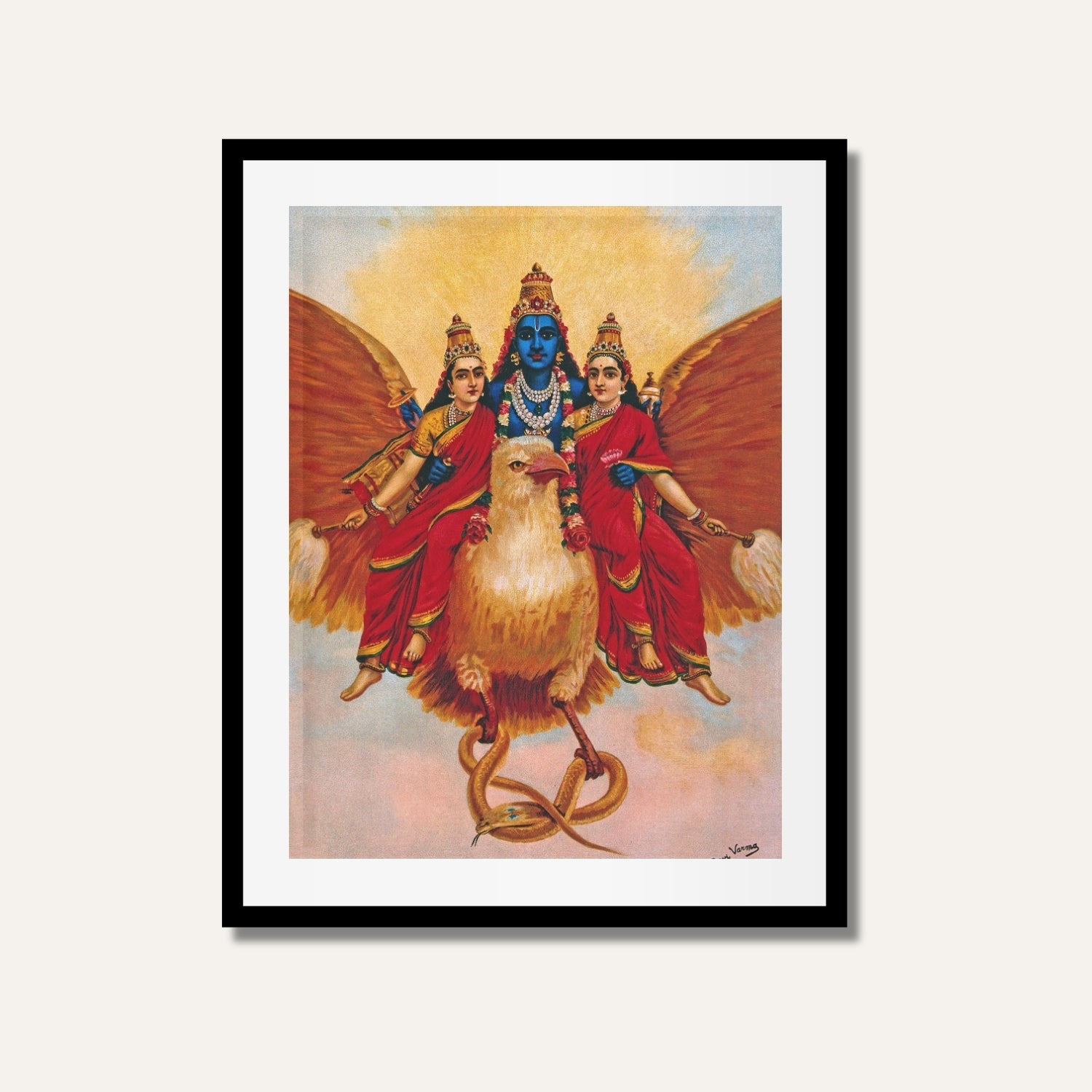 Brahma Vishnu Shiva Painting by Raja Ravi Varma | Trinity Hindu God Wall Art by MeriDeewar 3 : 4.2 Vertical Premium Wall Art Canvas by MeriDeewar