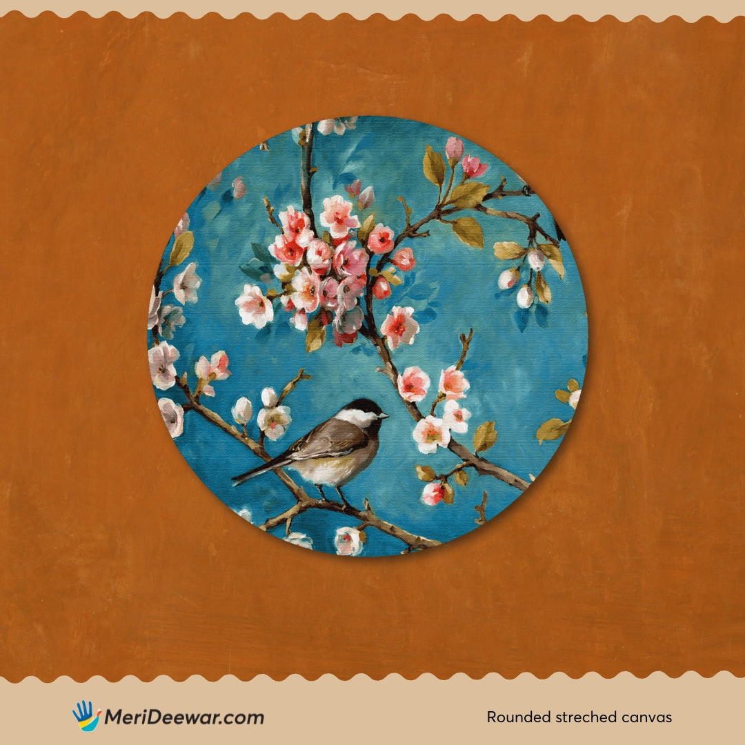 Bride and Groom Bird Circular Canvas Frame Circular Canvas Frame Premium Wall Art Canvas by MeriDeewar