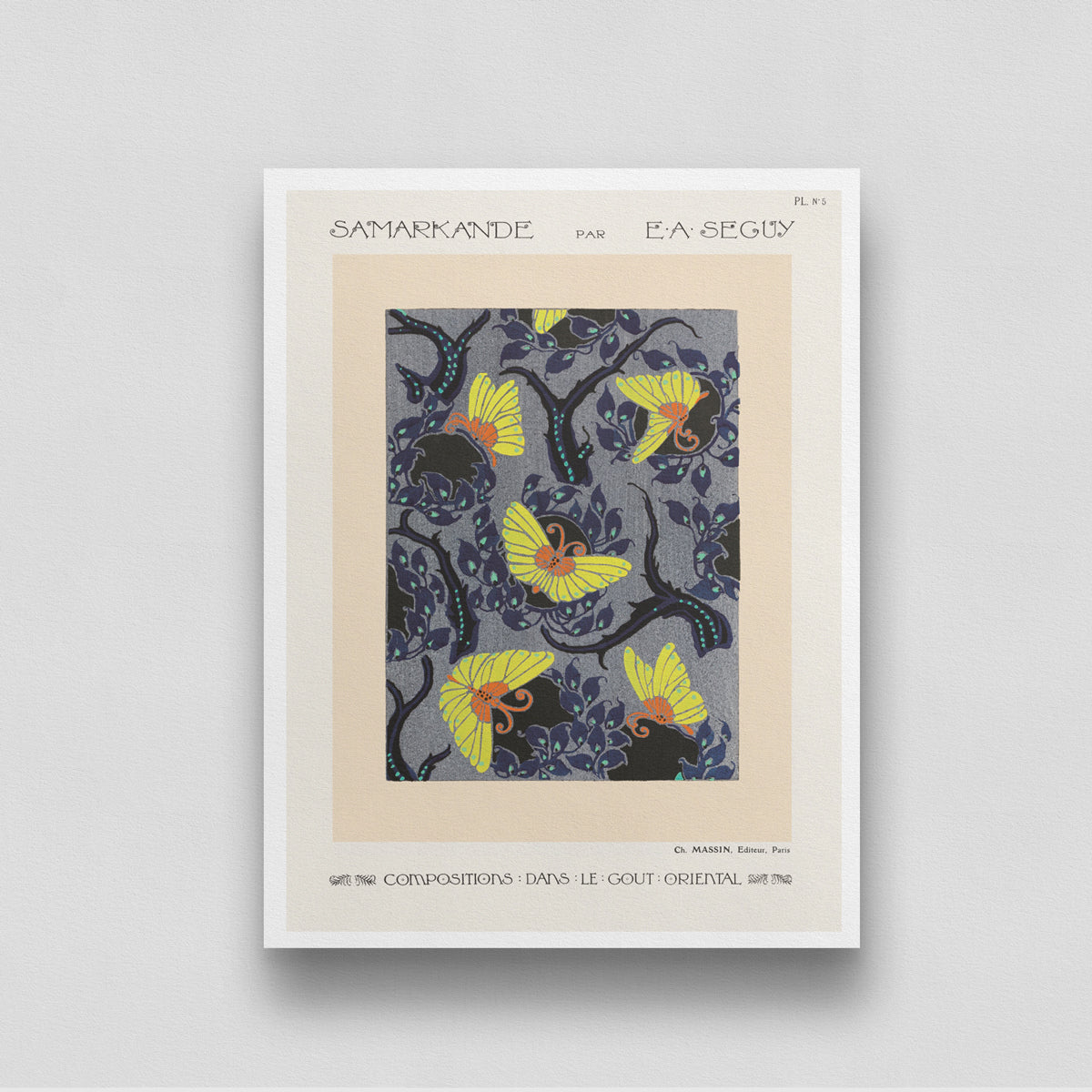 Butterfly pochoir pattern by E. A. Séguy's 3 : 4 Vertical New Premium Wall Art Canvas by MeriDeewar