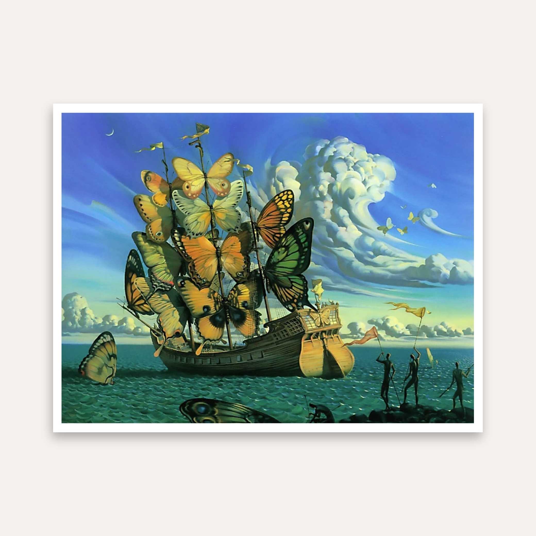 Butterfly Ship Surreal Painting for Living Room | Salvador Dali Inspired Wall Art | Giclée Print 5 : 4 Horizontal Premium Wall Art Canvas by MeriDeewar