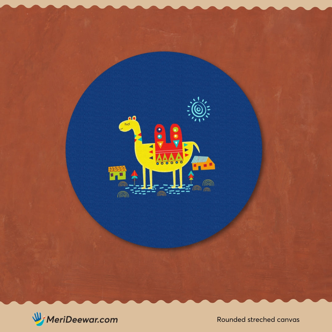 Camel Art Painting Circular Canvas Frame Circular Canvas Frame Premium Wall Art Canvas by MeriDeewar