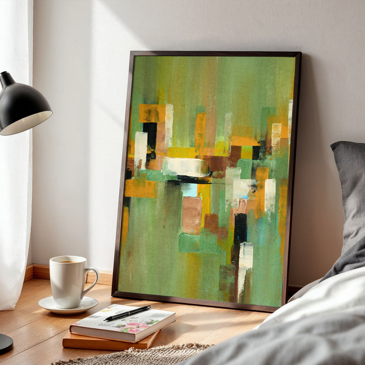 Canopy Cadence | Modern Olive Green & Ochre Color Block Abstract FineCanopy Cadence | Modern Olive Green & Ochre Color Block Abstract Fine Wall Art 3 : 4 Vertical Premium Wall Art Canvas by MeriDeewar