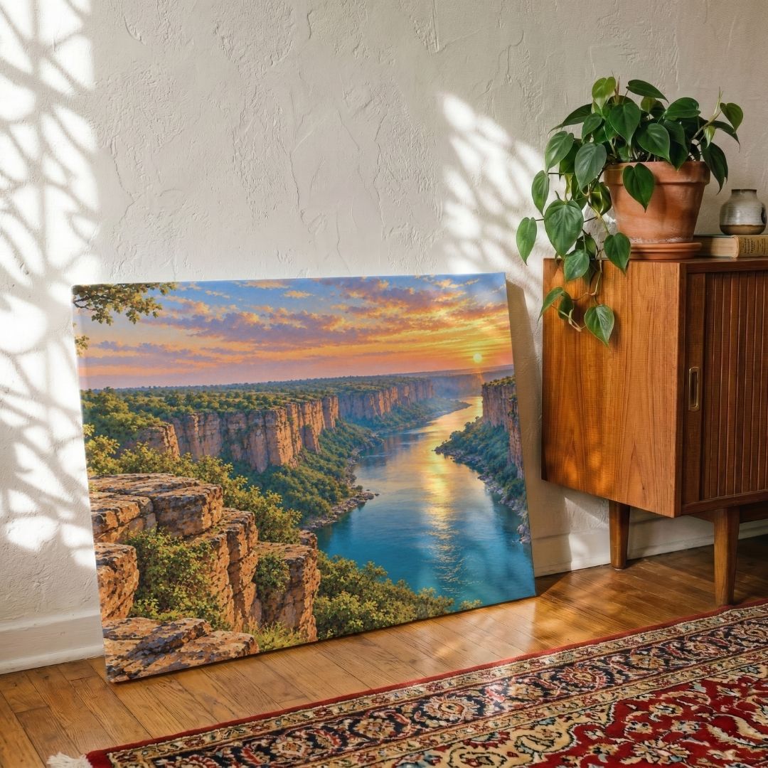 Chambal Canyon | Sunset Indian River Landscape Gallery Wrap Canvas Curate Gallery Wrap Premium Wall Art Canvas by MeriDeewar