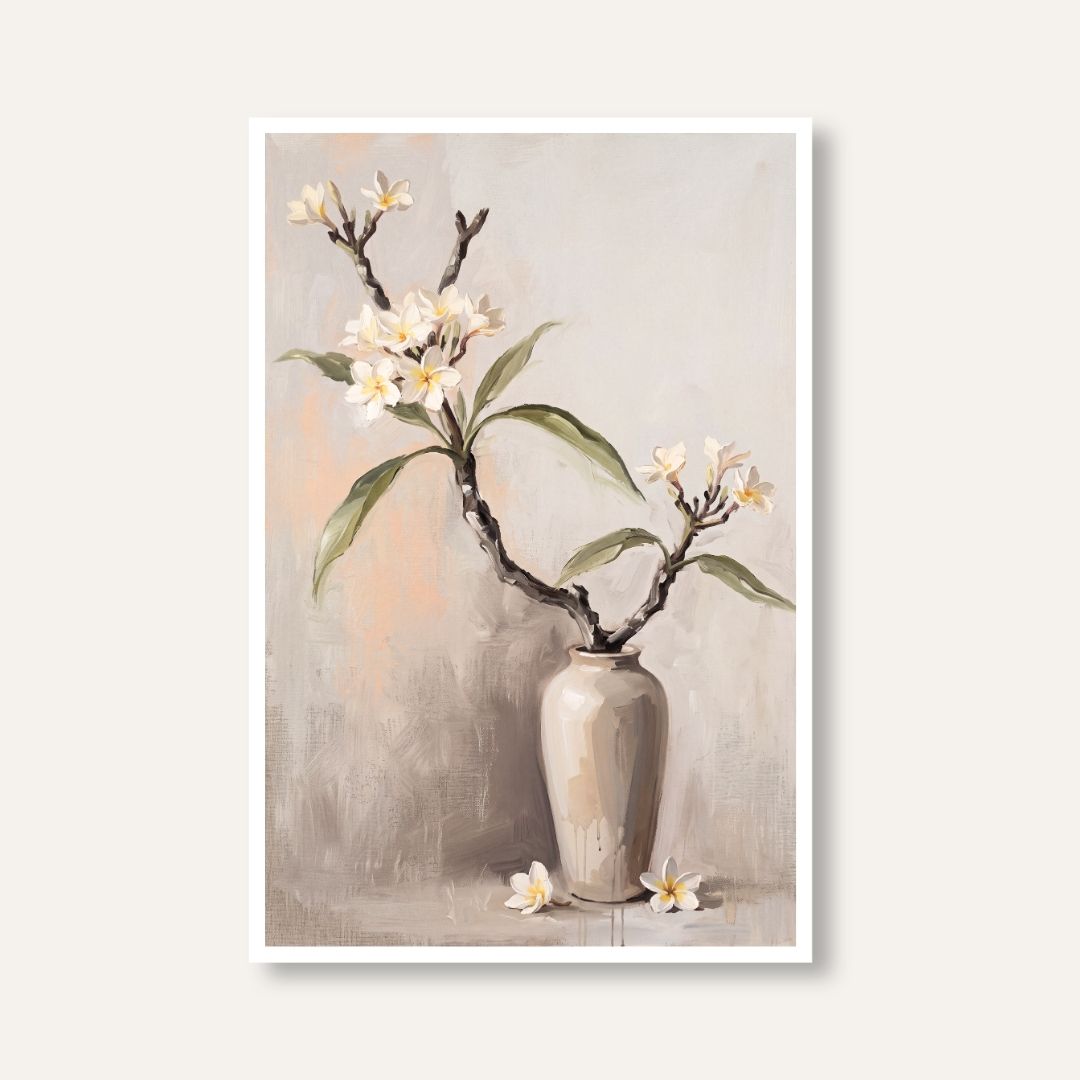 Champa Branch | Frangipani Still Life Wall Art 2 : 3 Vertical Premium Wall Art Canvas by MeriDeewar