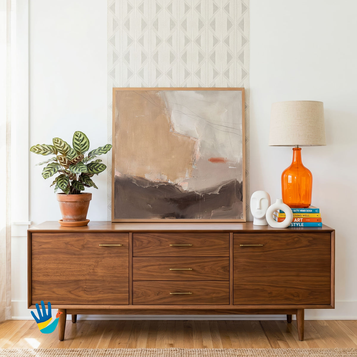 Chandan | Warm Neutral Tonal Abstract Wall Art 1 : 1 Square Premium Wall Art Canvas by MeriDeewar