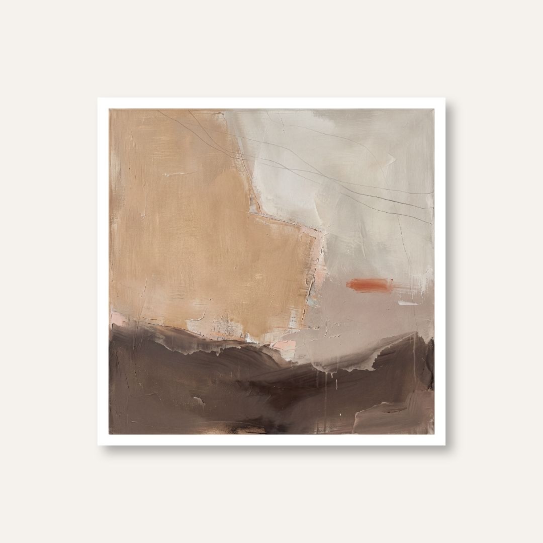 Chandan | Warm Neutral Tonal Abstract Wall Art 1 : 1 Square Premium Wall Art Canvas by MeriDeewar