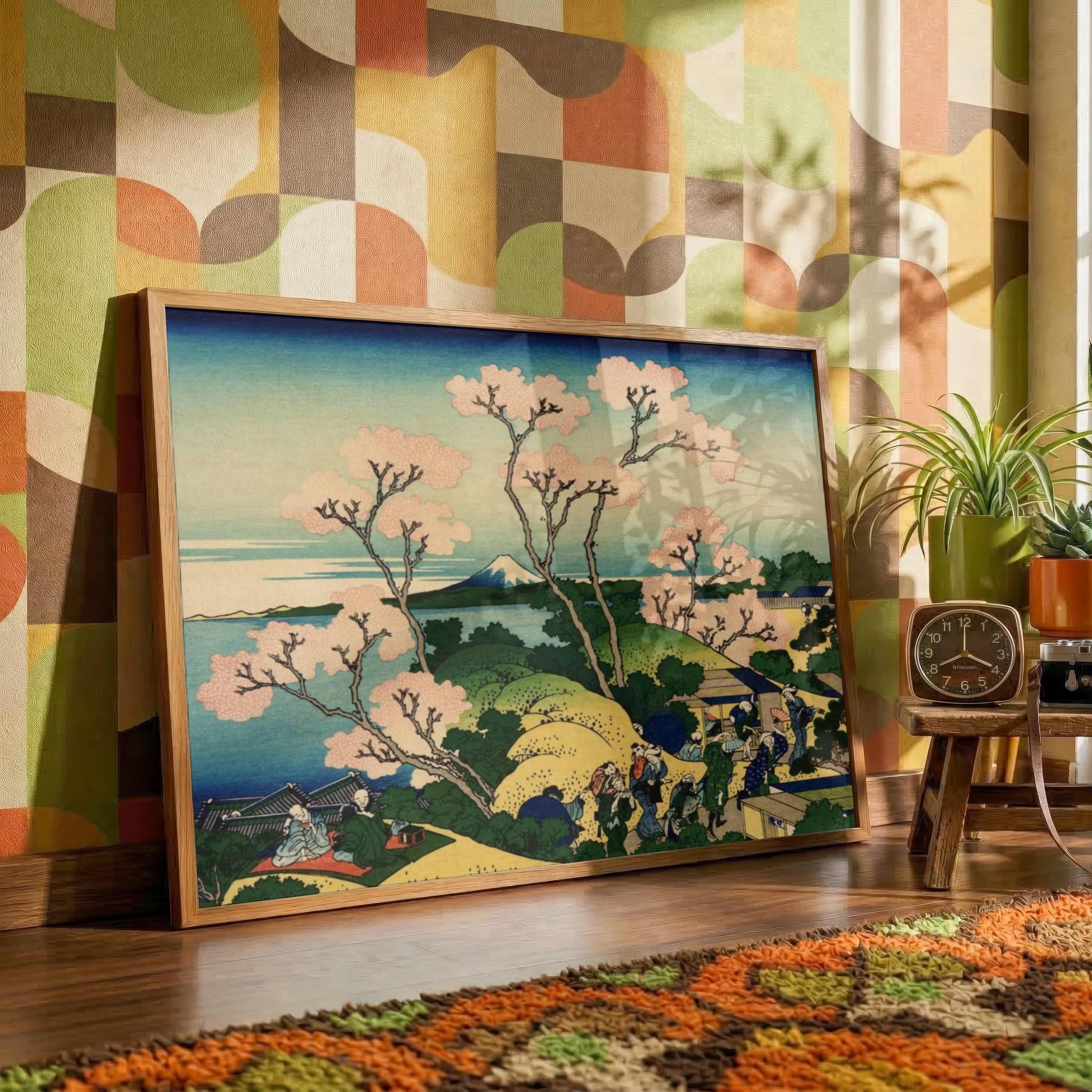 Cherry Blossom Japanese Scenery Painting for Living Room | Mount Fuji Wall Art | Hokusai Print 3 : 2 Horizontal Premium Wall Art Canvas by MeriDeewar
