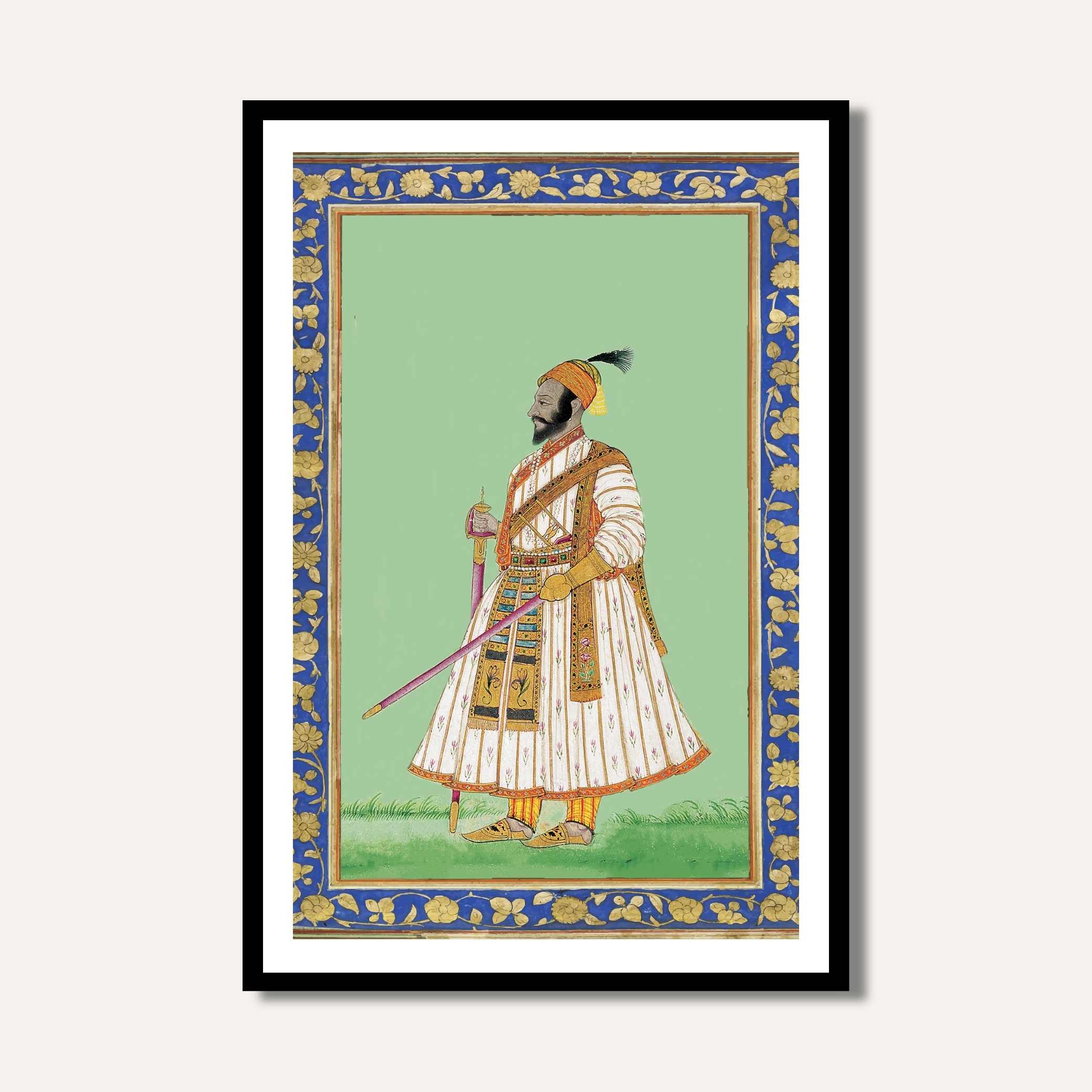 Chhatrapati Shivaji Maharaj Mughal Style Portrait | Royal Maratha King Art | Giclée Fine Art Print 2 : 3 Vertical Premium Wall Art Canvas by MeriDeewar
