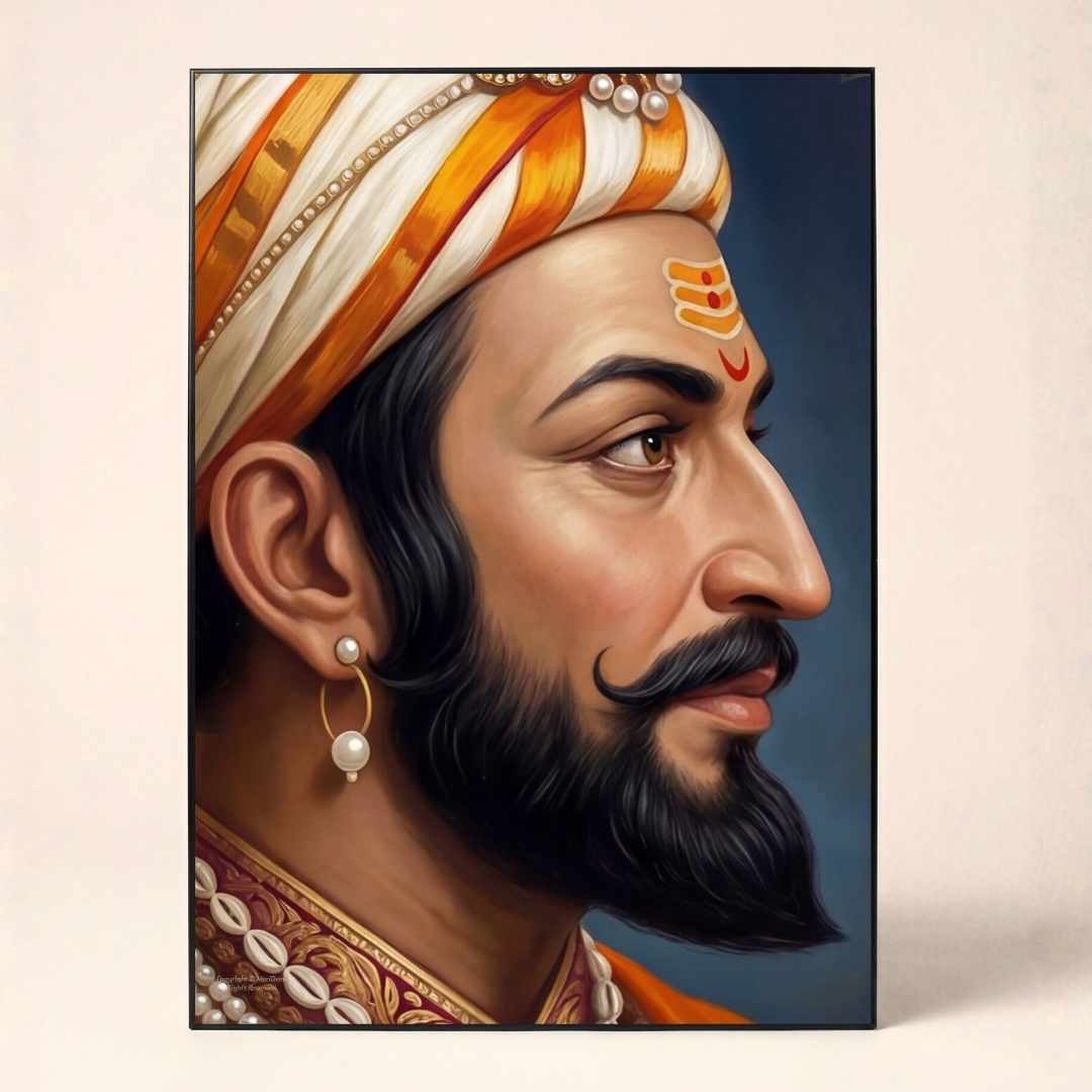 Chhatrapati Shivaji Maharaj Profile Portrait | Vertical Borderless Art Frame Poster Premium Wall Art Canvas by MeriDeewar