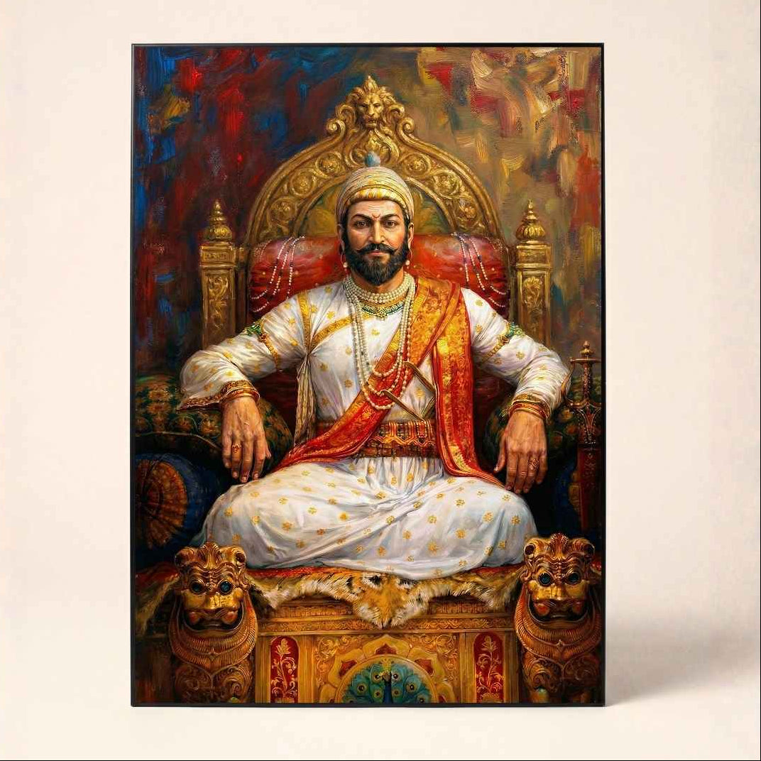 Chhatrapati Shivaji Maharaj Regal Portrait | Vertical Borderless Art Frame Poster Premium Wall Art Canvas by MeriDeewar