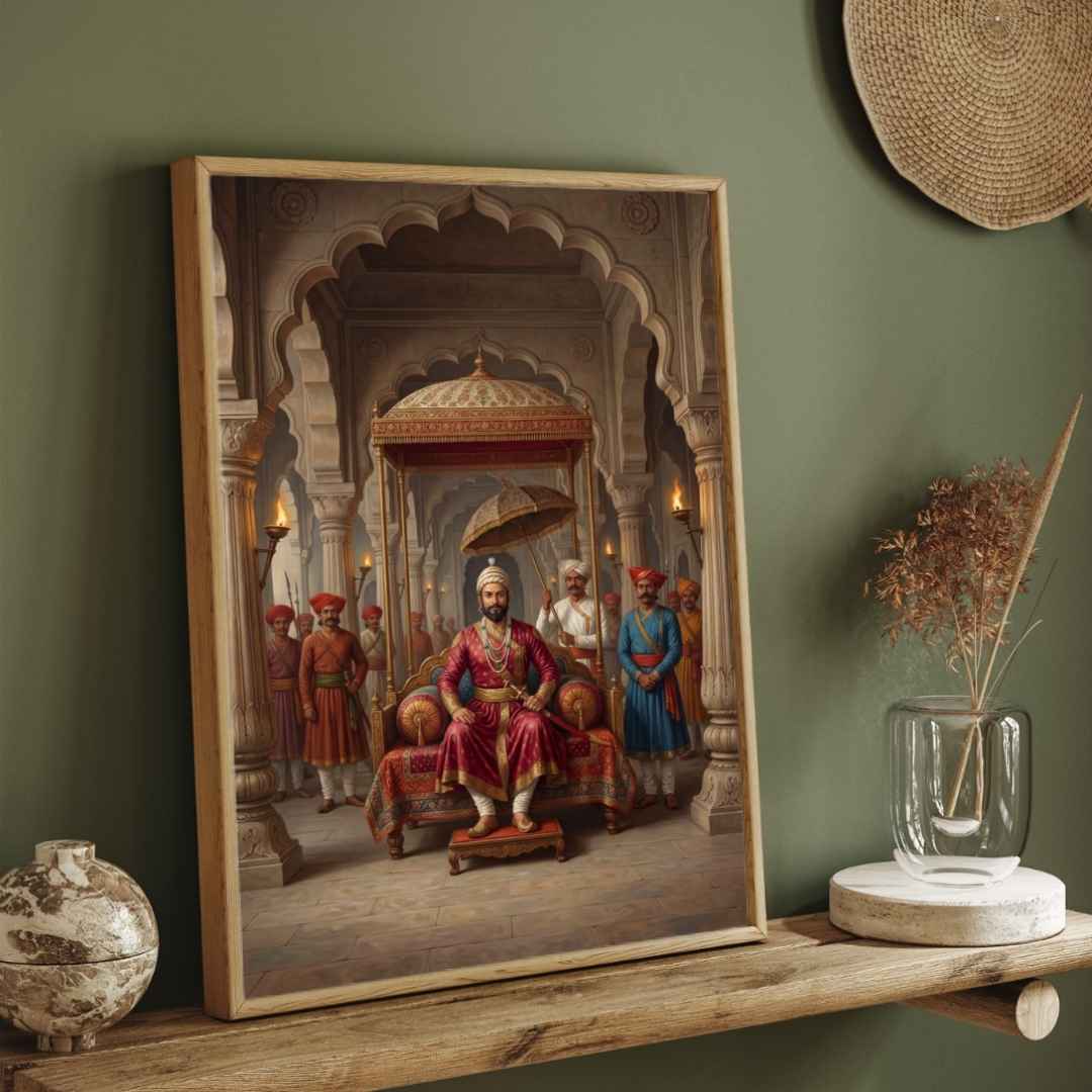 Chhatrapati Shivaji Maharaj Royal Durbar Wall Art | Vertical Oil Painting Framed Print 2 : 3 Vertical Premium Wall Art Canvas by MeriDeewar