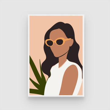Chic Minimalist – Modern Woman with Sunglasses Wall Art Print 2 : 3 Vertical Premium Wall Art Canvas by MeriDeewar