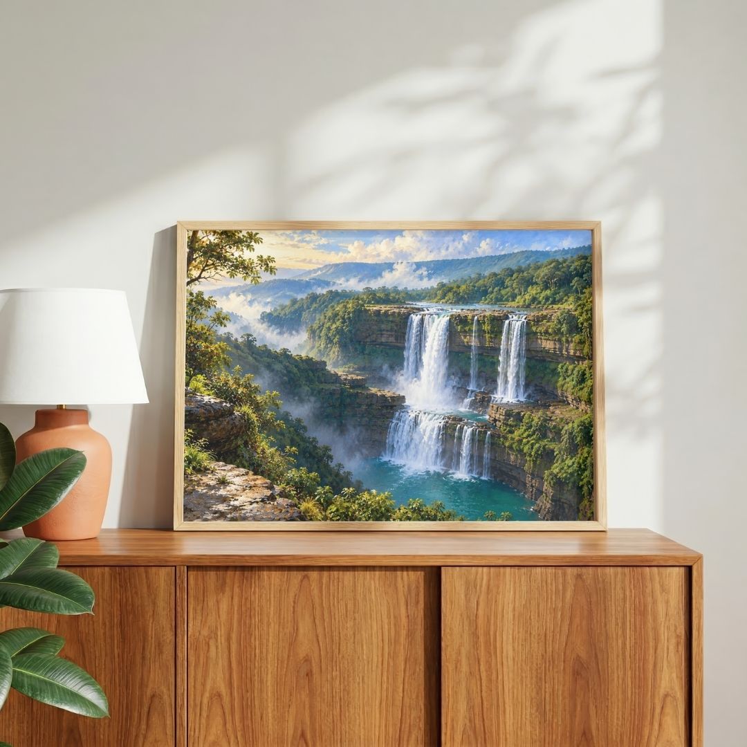 Chitrakote Falls | Tiered Canyon Waterfall Landscape Gallery Wrap Canvas Curate Pinewood Premium Wall Art Canvas by MeriDeewar