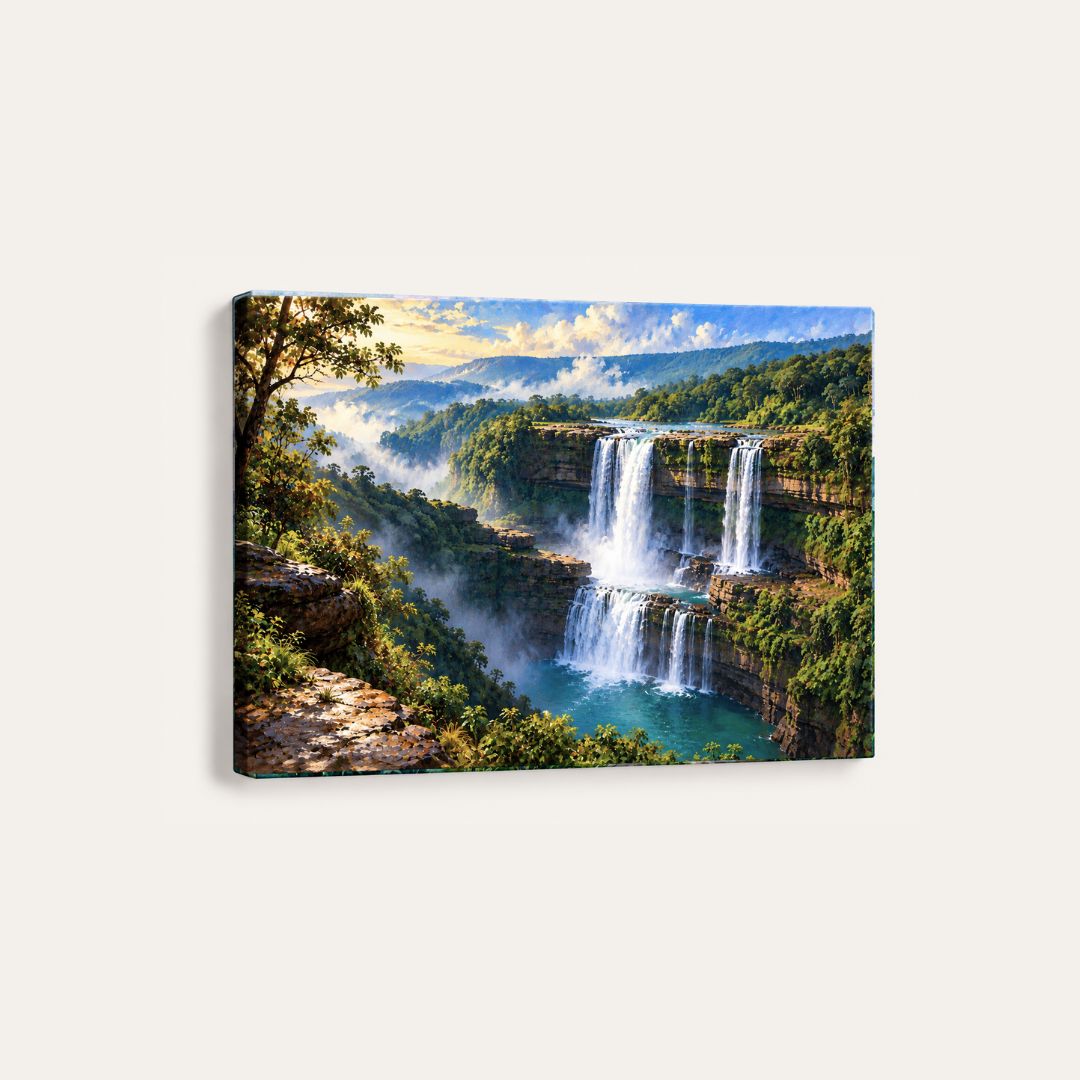 Chitrakote Falls | Tiered Canyon Waterfall Landscape Gallery Wrap Canvas Curate Premium Wall Art Canvas by MeriDeewar