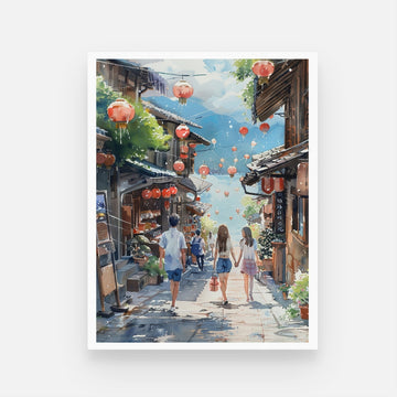 Cityscape Watercolor Painting - Illustrated Urban Art for Walls 3 : 4 Vertical New Premium Wall Art Canvas by MeriDeewar