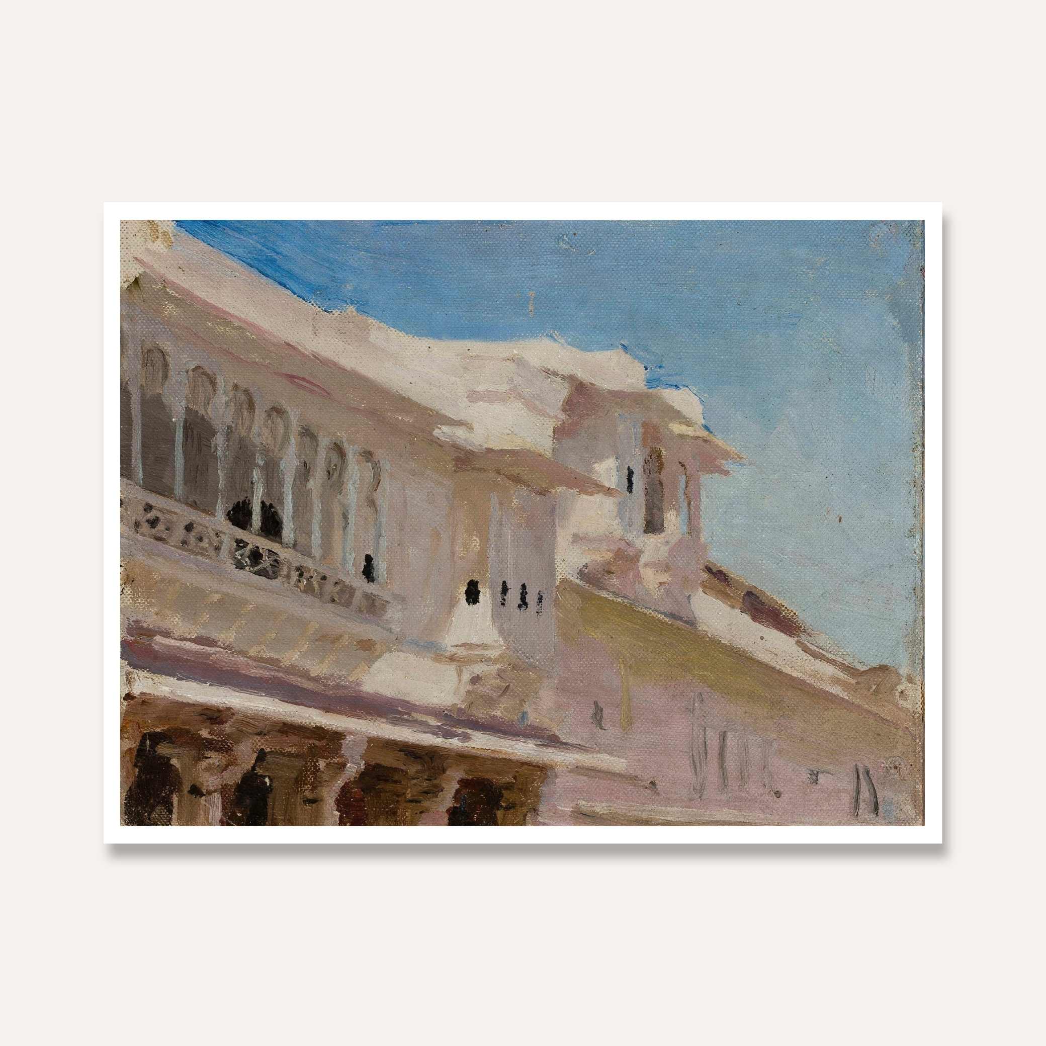 Classical Indian Palace Architecture Oil Painting | Horizontal Framed Print 4 : 3 Horizontal Premium Wall Art Canvas by MeriDeewar