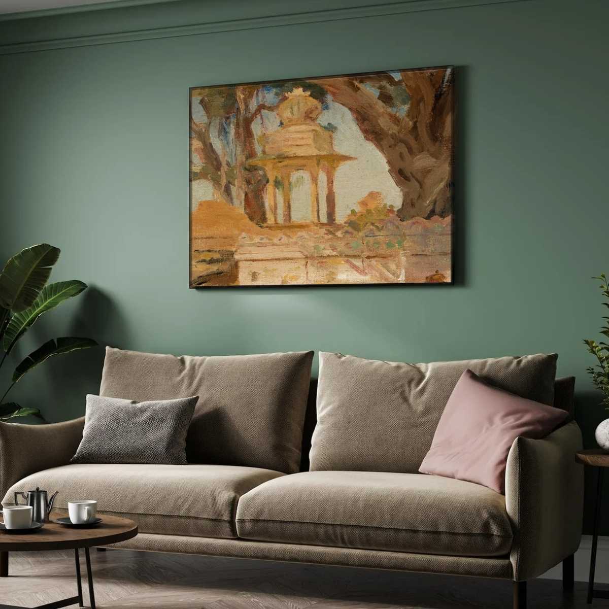 Classical Indian Shrine Hiesa in Udaipur Oil Painting | Horizontal Framed Print 4 : 3 Horizontal Premium Wall Art Canvas by MeriDeewar