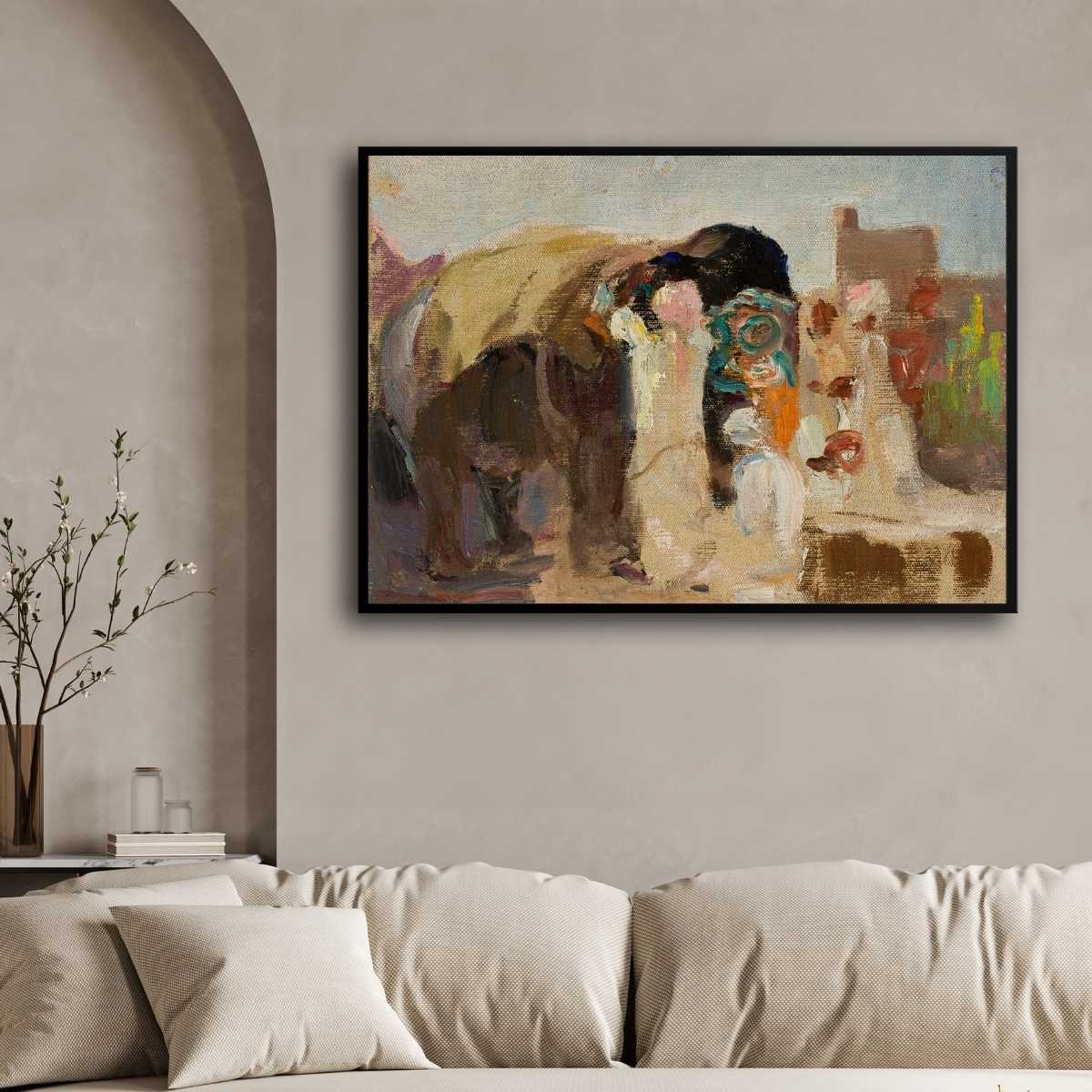 Classical Jaipur Painting the Elephant Oil Painting | Horizontal Framed Print 4 : 3 Horizontal Premium Wall Art Canvas by MeriDeewar