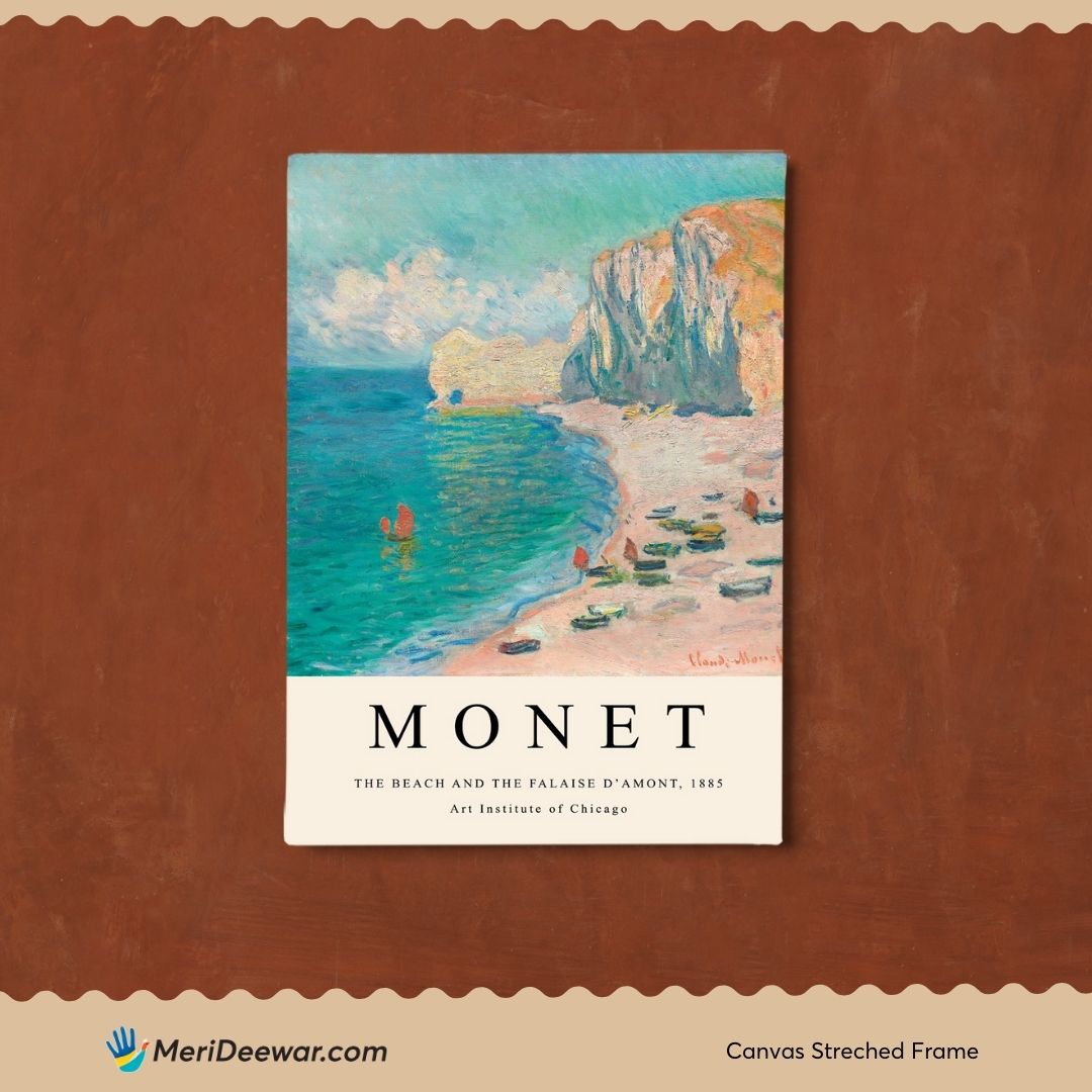Claude Monet The Beach and The Falaise D'Amont Painting 3 : 4 Vertical New Premium Wall Art Canvas by MeriDeewar