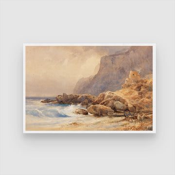 Coastal Serenity – Fisherman’s Cove by the Cliffs 2 : 3 Horizontal Premium Wall Art Canvas by MeriDeewar