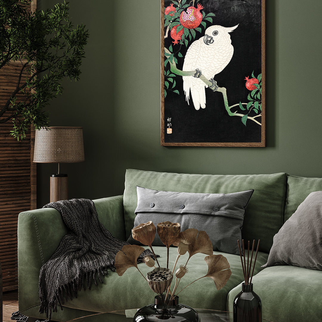Cockatoo and Pomegranate by Ohara Koson 3 : 4 Vertical New Premium Wall Art Canvas by MeriDeewar