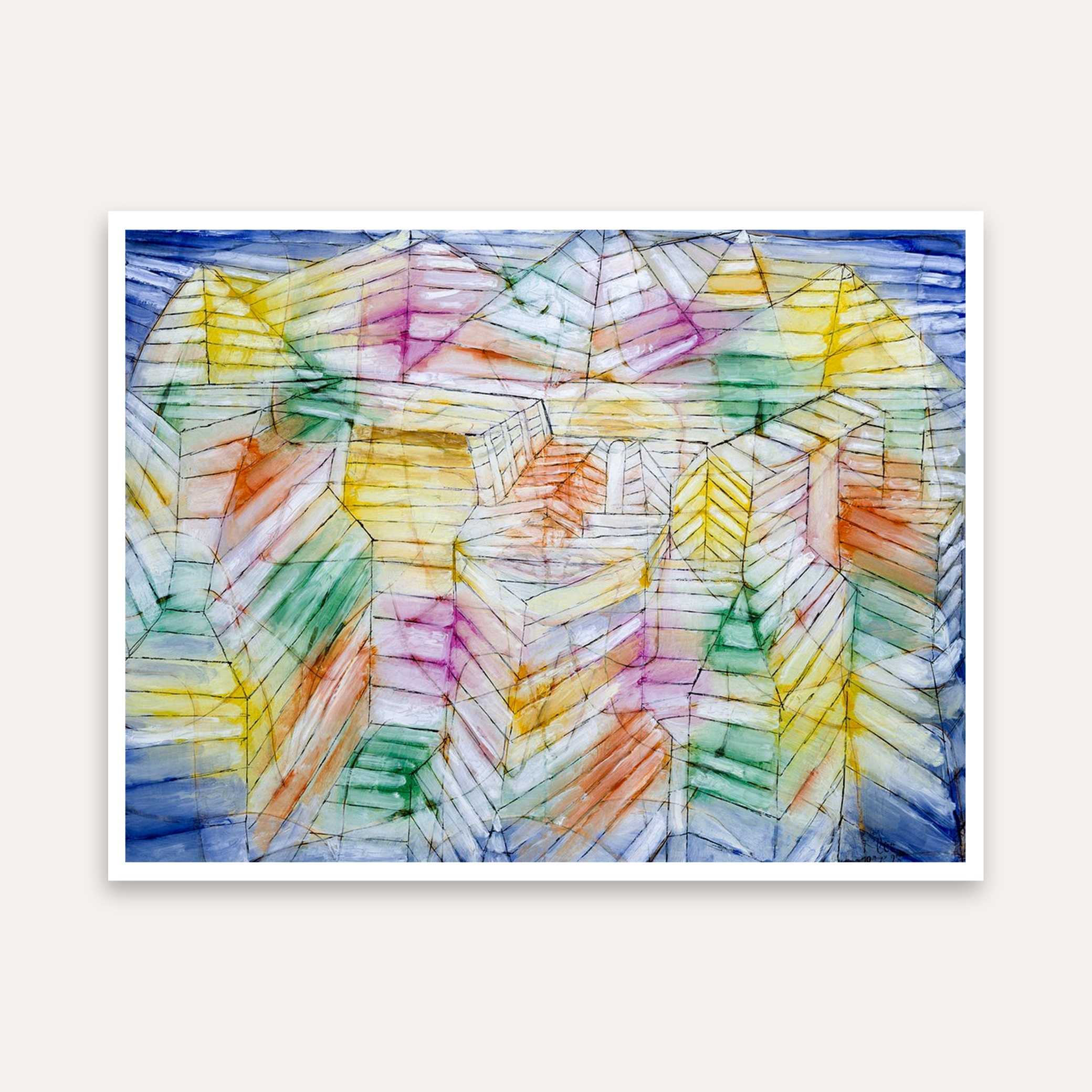 Colorful Abstract Painting for Living Room | Paul Klee Theater Mountain | Wall Art Print 4 : 3 Horizontal Premium Wall Art Canvas by MeriDeewar