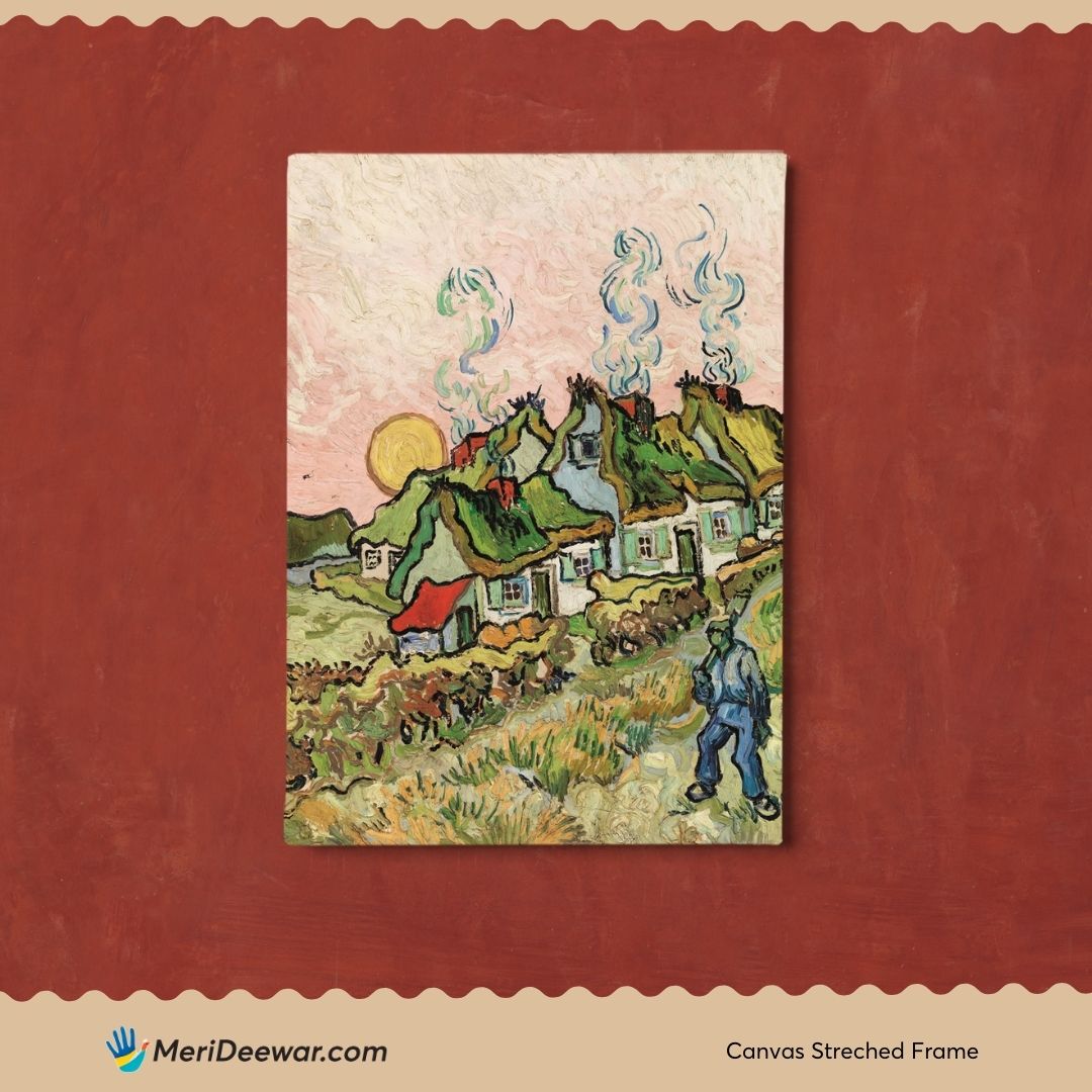 Colorful and Smoky/Houses And Figure (1890) by Vincent Van Gogh Painting 3 : 4 Vertical New Premium Wall Art Canvas by MeriDeewar