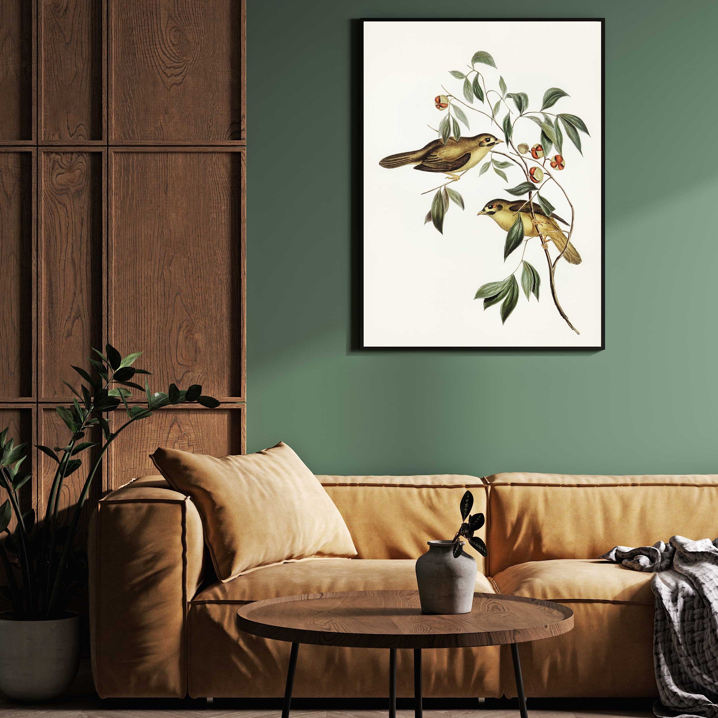 Colorful Bird & Berries Canvas: Unique Wall Art for Living Room 2 : 3 Vertical Premium Wall Art Canvas by MeriDeewar