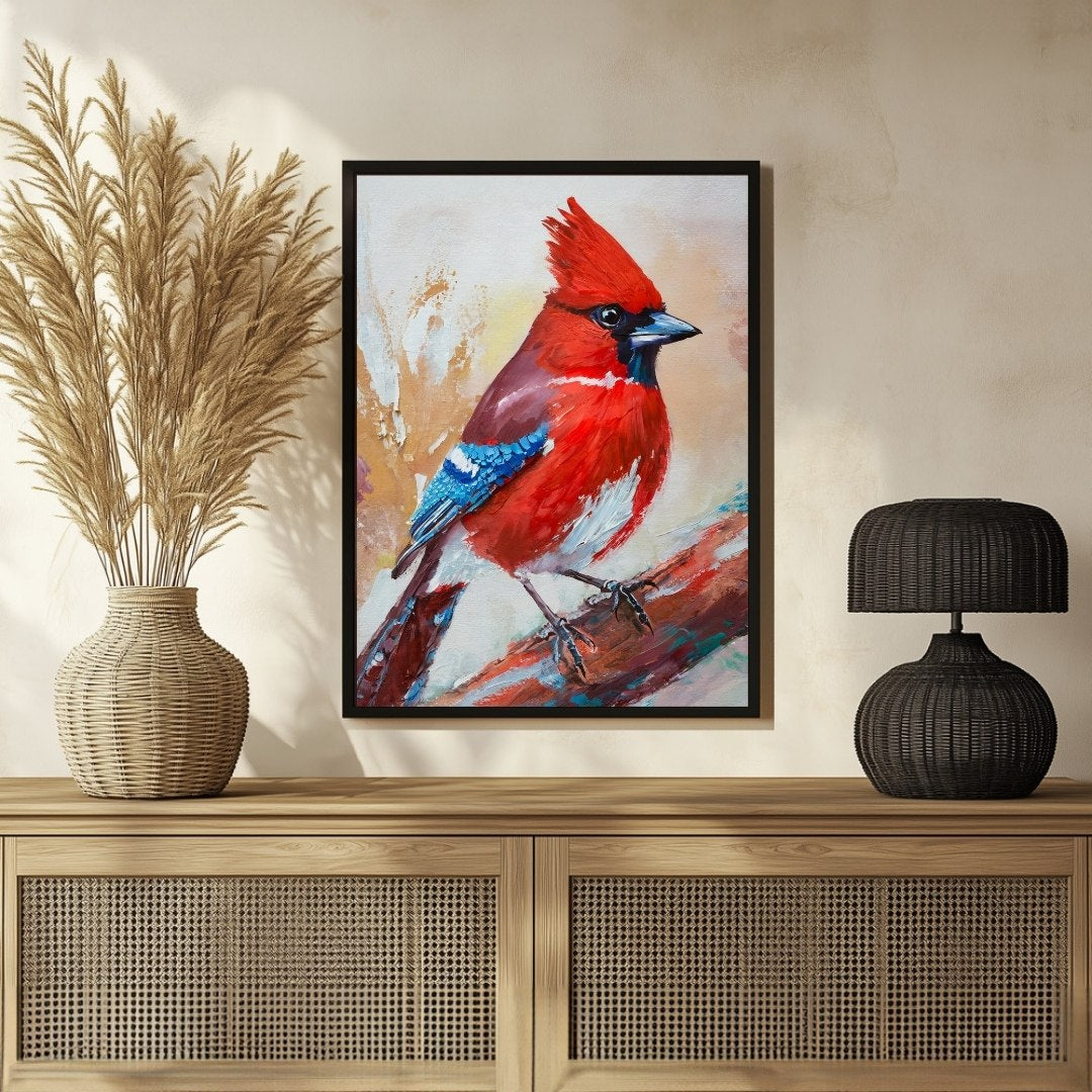 Colorful Jay Bird Abstract Painting - Perfect for Wall Decor 3 : 4 Vertical New Premium Wall Art Canvas by MeriDeewar