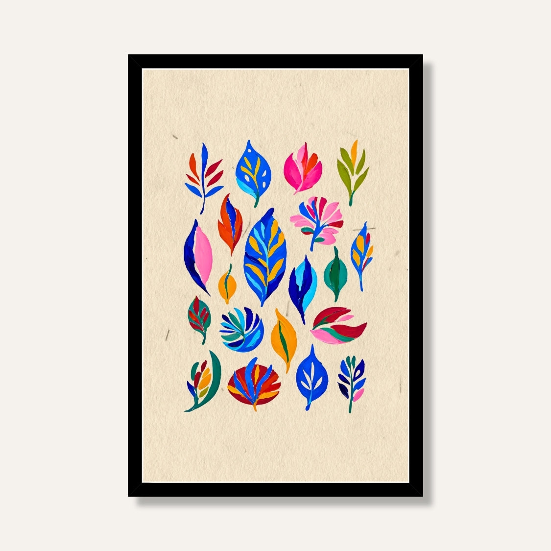 Colorful Leaf Painting for Living Room | Botanical Wall Art | Giclée Fine Art Print 2 : 3 Vertical Premium Wall Art Canvas by MeriDeewar