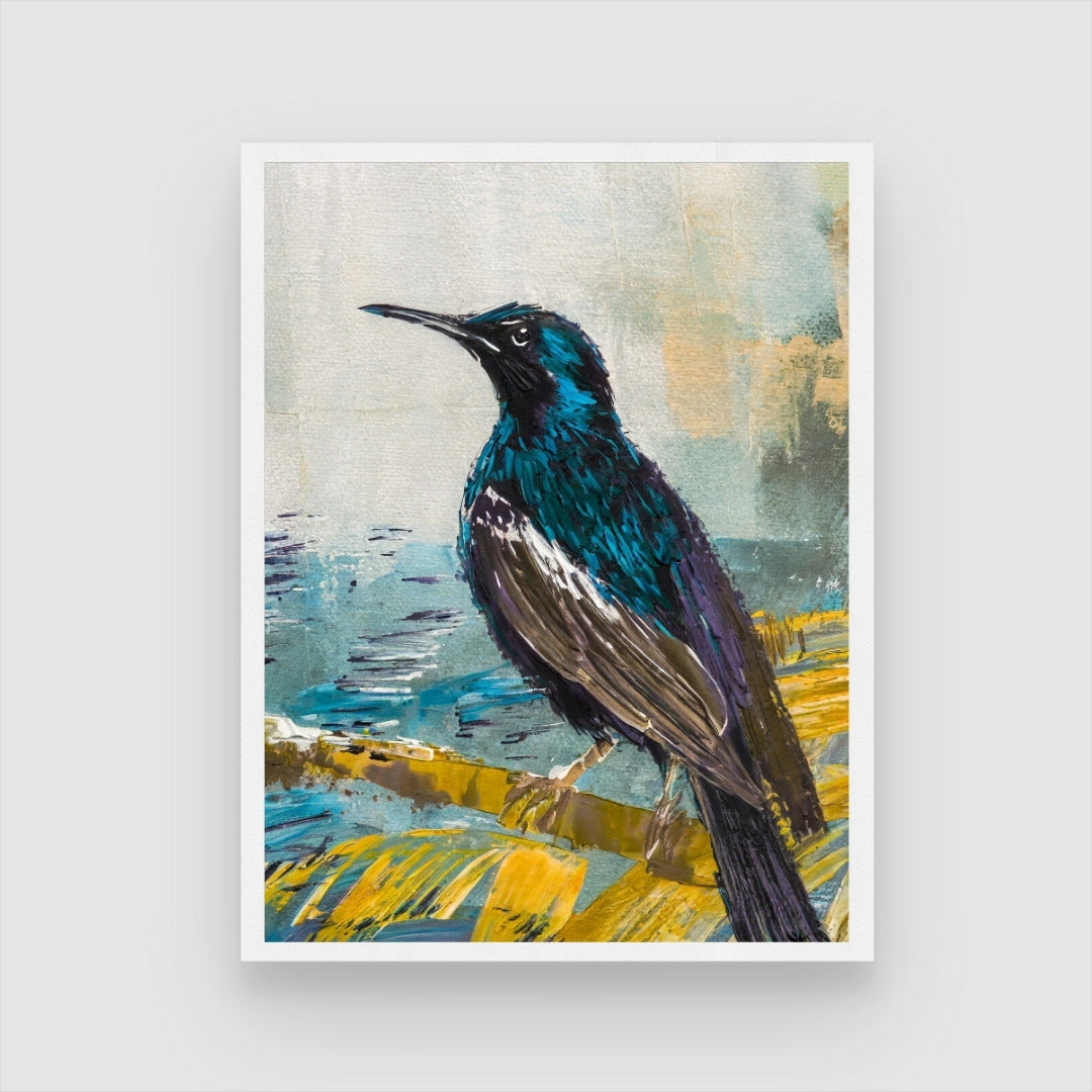 Colorful Starling Bird Abstract Painting – Perfect Home Décor 3 : 4 Vertical New Premium Wall Art Canvas by MeriDeewar