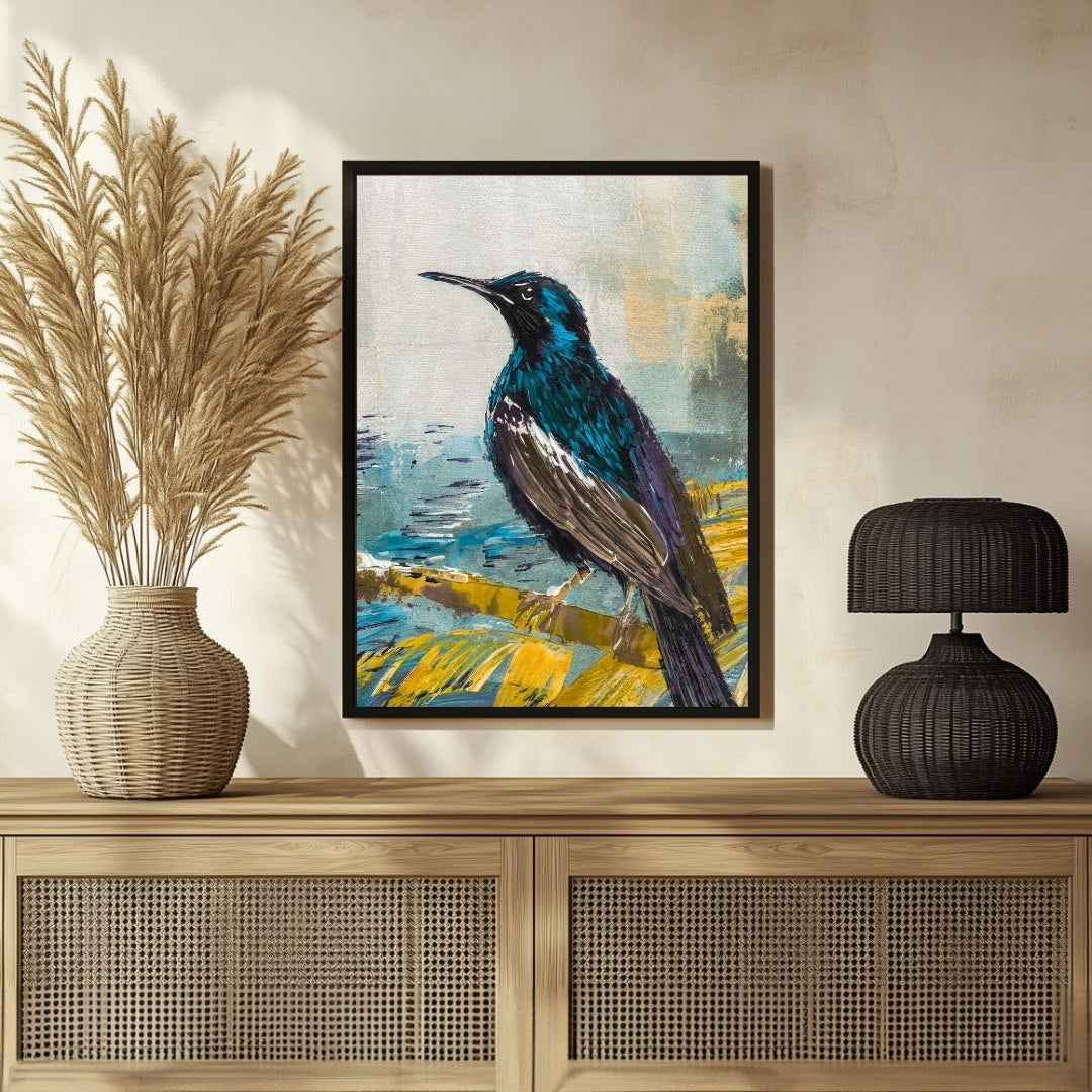 Colorful Starling Bird Abstract Painting – Perfect Home Décor 3 : 4 Vertical New Premium Wall Art Canvas by MeriDeewar