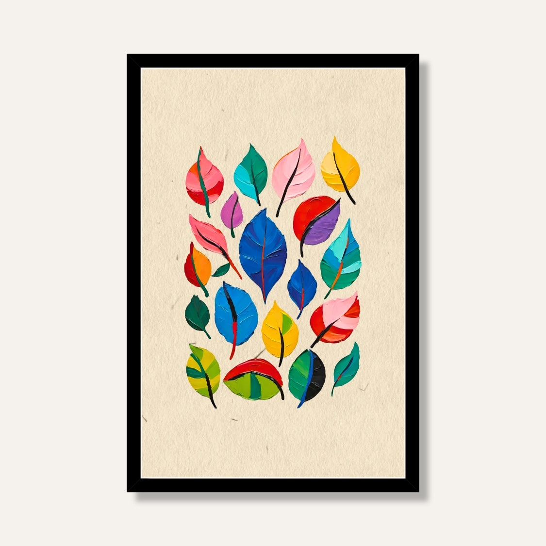 Colorfull Leaves ( Multicolor scattered leaves – bold, thick strokes ) 2 : 3 Vertical Premium Wall Art Canvas by MeriDeewar